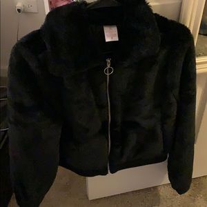 Fuzzy zipper jacket